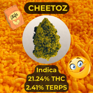 Cheetos hybrid is a cannabis flower we sell at our cannabis dispensary in Oklahoma city