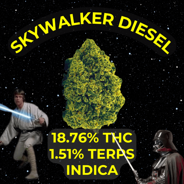 Skywalker Diesel Indica cannabis flower sold at our cannabis dispensary in Oklahoma city